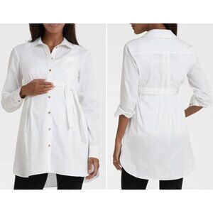 Seraphine High-Low Hem White Cotton Maternity Shirt SZ 10